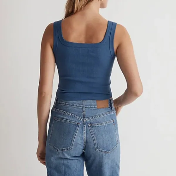 Madewell The Tailored Crop Tank Square Neck Blue Size L - Image 2