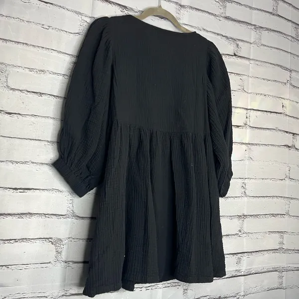 Carly Jean Los Angeles Black Blouse 1/4 Sleeve Mini Dress SZ S 100% Cotton Top - Image 8