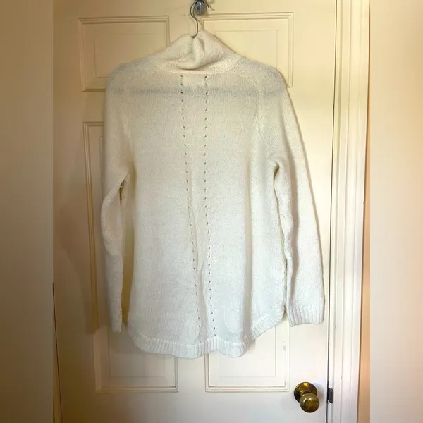 Lou & Grey Knit Detail Mock Neck Sweater Wool Alpaca Blend Size Medium Cream - Image 4