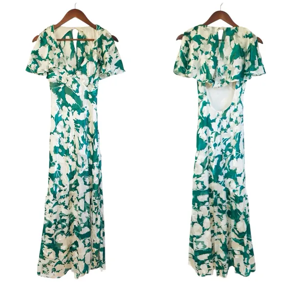 ASTR‎ the Label Velvet Burnout Midi Dress XS Green Floral Open Back Thigh Slit - Image 2