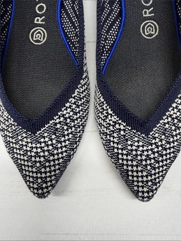 Rothy's Navy and White Houndstooth The Point Knit Ballet Flats - Image 5