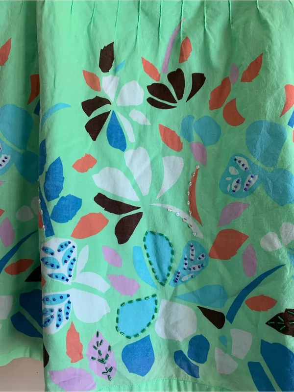 Harold's Mint Green A-Line Skirt with Multicolor Floral Border Women 2 Cotton - Image 2