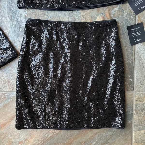 Jackpot Black Sequin One-Shoulder Two-Piece Mini Dress NWT Size Medium - Image 7