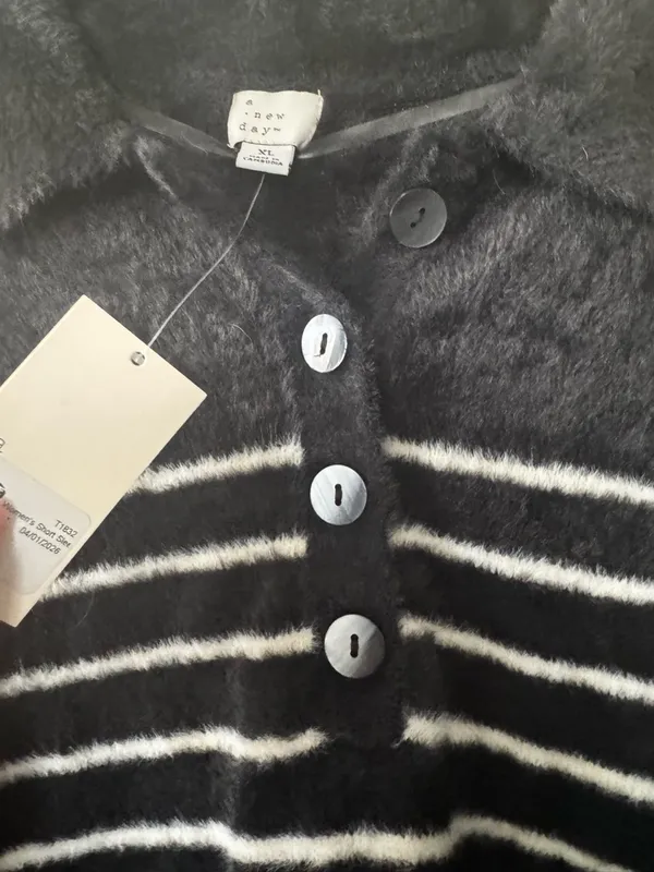 a new day Black Fuzzy Striped Polo‎ Cardigan - Image 3