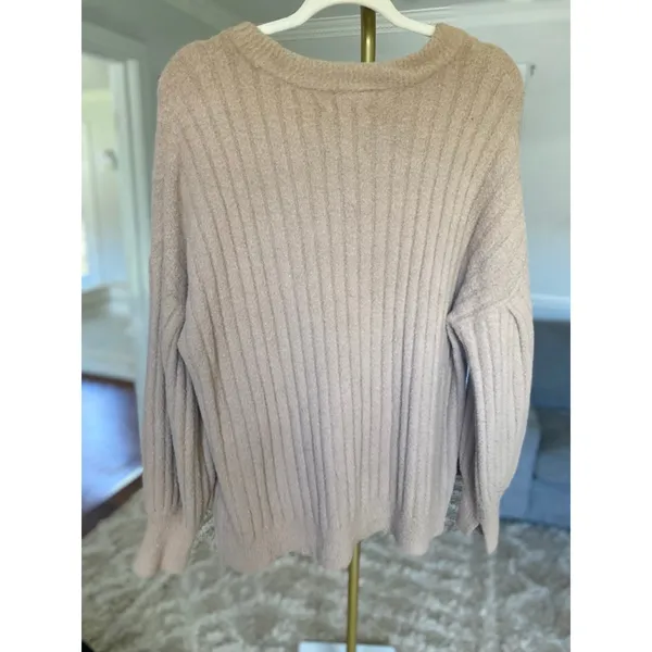 Aerie Buttery Soft‎ Knit Pullover Ribbed Oversized Cozy Sweater Taupe Neutral XS - Image 3