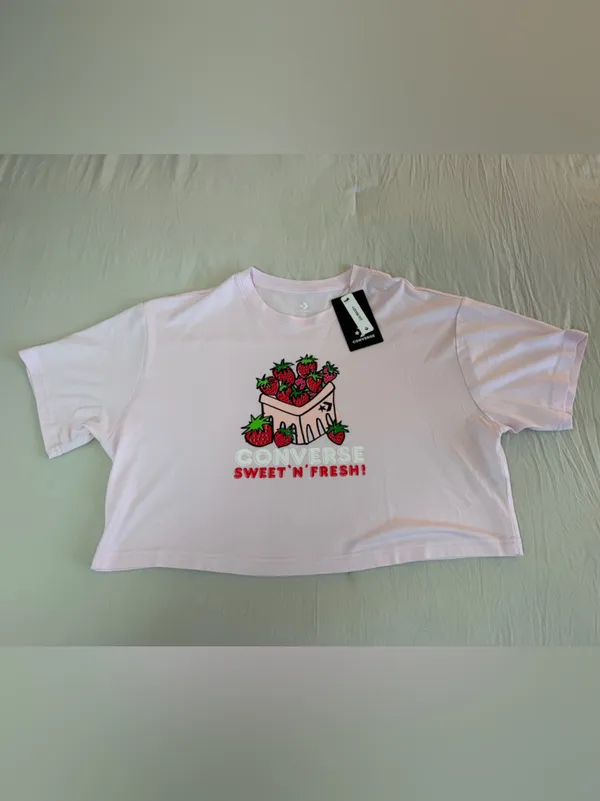 Converse Pink Strawberry Graphic Crop Tee - Image 4