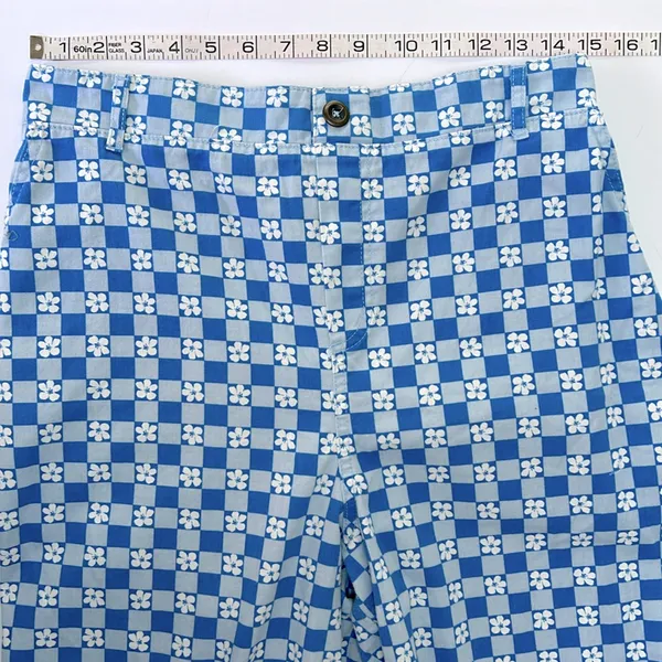 Wild fable pull on wide leg high rise pants retro blue white check with flowers - Image 12