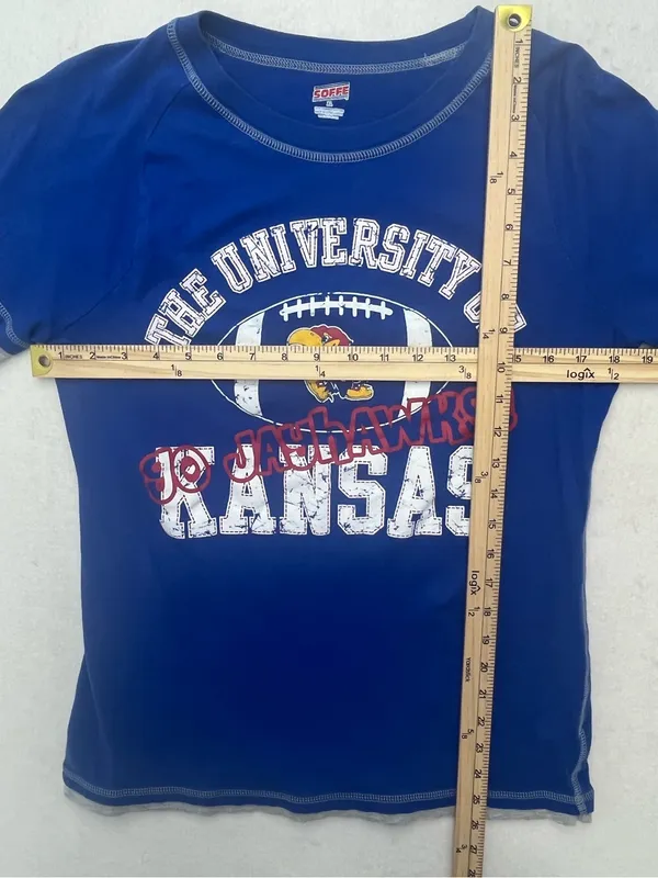 Soffe Kansas Jayhawks Football Women’s Layered Look Graphic Long Sleeve Shirt XL - Image 9