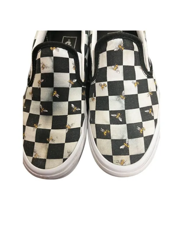 VANS Classic Slip On Sneakers Unisex 8 Black White Bee Check Skate - Image 6
