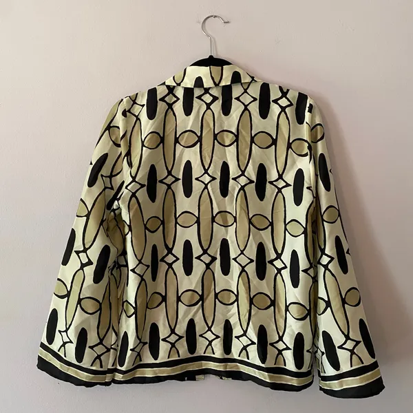 ZARA Tan Black Button Down Long Sleeve Shirt Geometric Print Women's size Small - Image 7