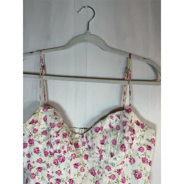 Zara Mini Dress Womens M White Pink Floral Rose Corset Bustier Strappy - Image 3