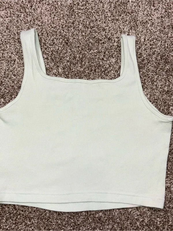 Adidas Ribbed Crop Tank Top in Mint XS - Image 4