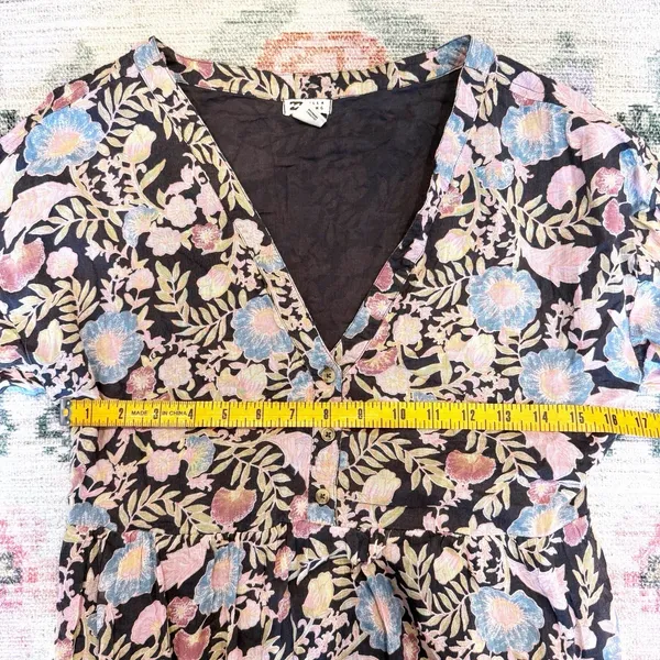 Billabong Boho Floral Maxi Dress Medium 3/4 Sleeve Cottagecore Peasant‎ Prairie - Image 6