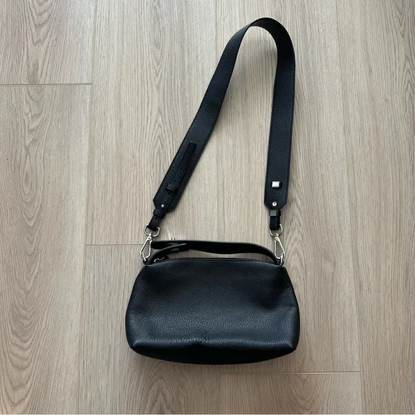 EUC Zara Black Pebbled Faux Leather Crossbody Shoulder Bag Silver Hardware - Image 2