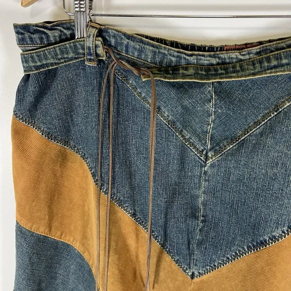 Vintage Y2K Jukebox Blue‎ Brown Maxi Skirt Velvet Boho Size 1X - Image 6