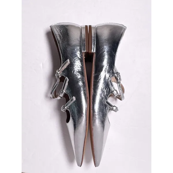 Sam Edelman Cass Silver Triple Strap Mary Jane Flats 8.5 Like New - Image 9