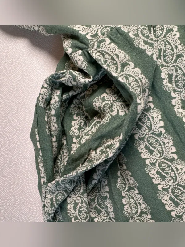 Su Wish Green Paisley Jumpsuit Womens XL Boho Wide Leg Tie Front - Image 9