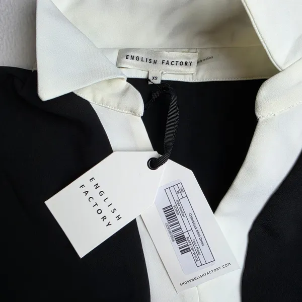 Anthropologie English Factory NWT 41P Black White Colorblock Collared Shift‎ Mini Dress XS - Image 5