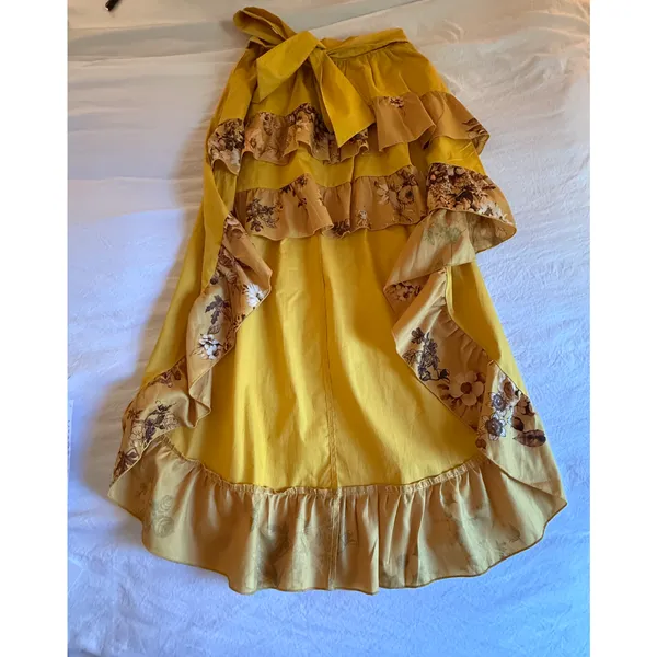 CQ by CQ Maxi Skirt Womens Size M Mustard Yellow Floral Ruffles High Low Boho - Image 4
