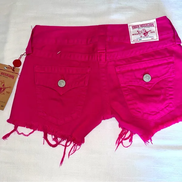 True Religion's Luxurious Fuchsia Pink Shorts - Image 2