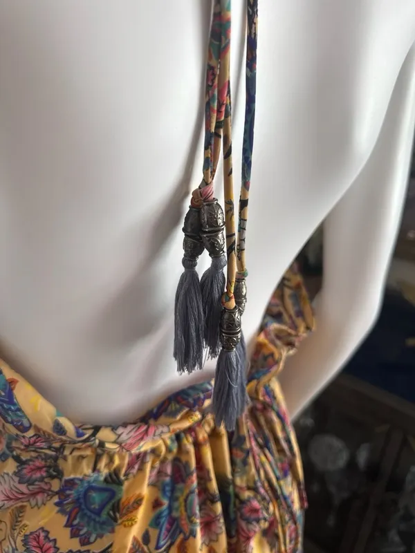 KHAN Floral Paisley Halter Maxi Dress with Tassel Detail Free Size - Image 5