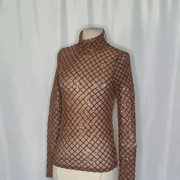 NWT!! Anthropologie PILCRO Turtleneck Sequin Top Shirt Bronze Party Glam X-Small - Image 7
