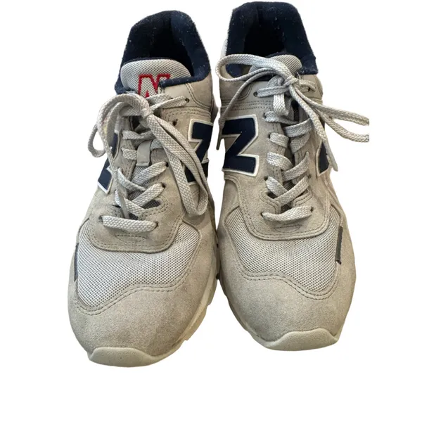 Women's New Balance 574 Grey Navy Lace-Up Athletic Sneakers - Image 5