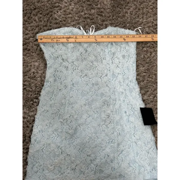 Lulus Light Blue Lace Mini Dress Strapless Backless 3D Floral Coquette NWT M - Image 14