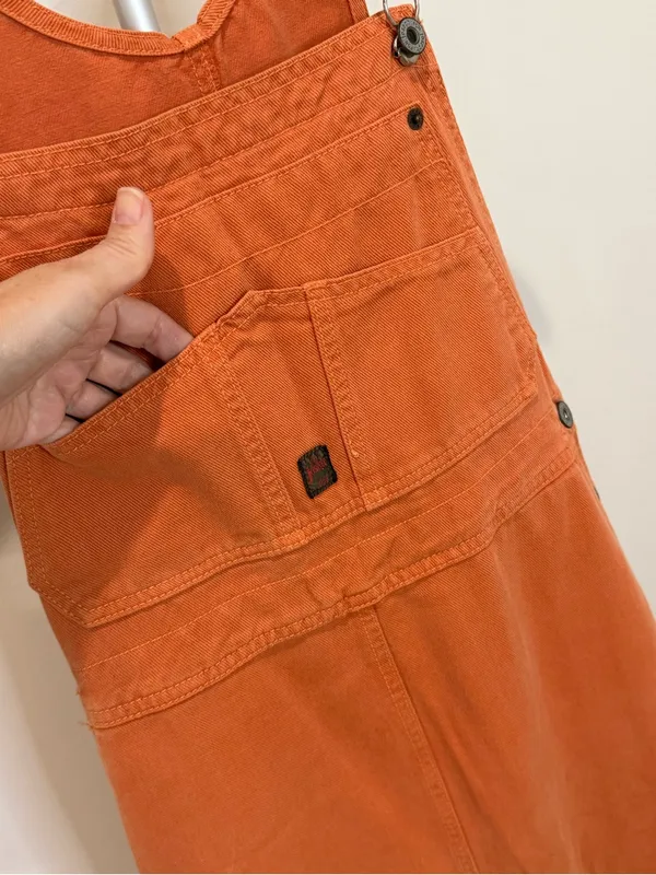 For Joseph XS Orange Overall Maxi Dress Pinafore Jumper Vintage Style Made USA - Image 3