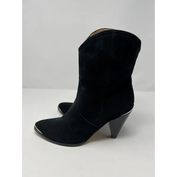 Joie Garner Western‎ Booties Black Suede Pointed Toe Cone Heel Ankle Boots 7.5 - Image 4