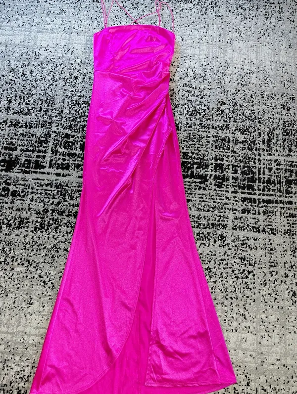 Emerald Sundae Hot Pink Satin Open Back Maxi Dress Sz Medium! - Image 6