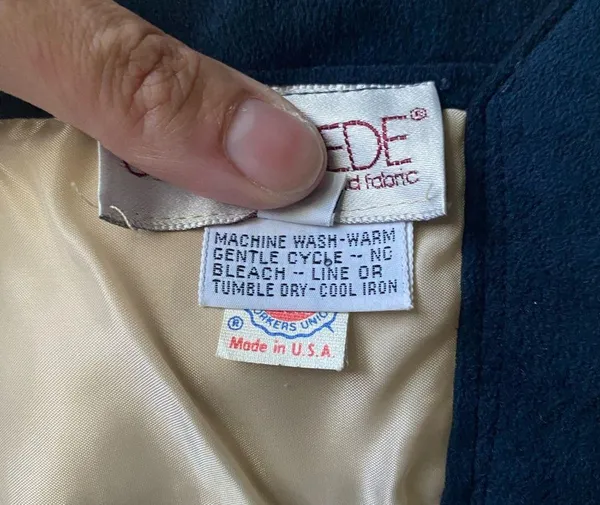 Vintage Ultrasuede military inspired tan blue blazer jacket, size 10. - Image 6
