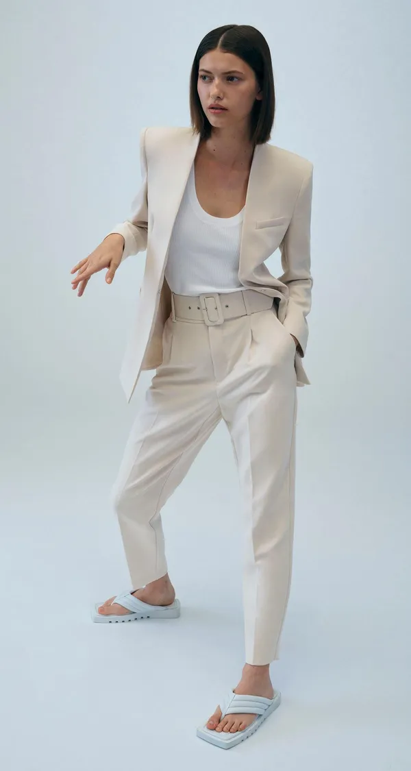 ZARA ecru high waisted belted fabric pants blogger favorite - Image 11