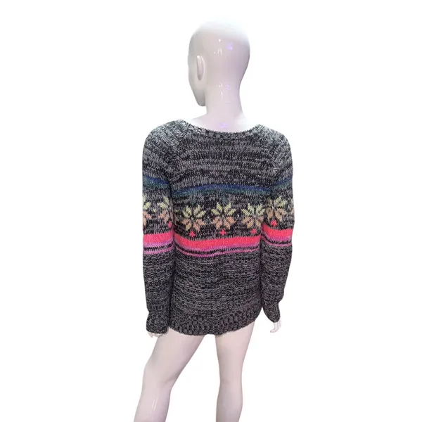 American Eagle‎ Outfitters Gray Fair Isle Snowflake Sweater S neon pink yellow - Image 4