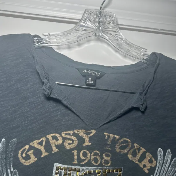 Lucky Brand Gypsy Tour 1968 Eagle Graphic Tee Studded Charcoal Gray Small boho - Image 3