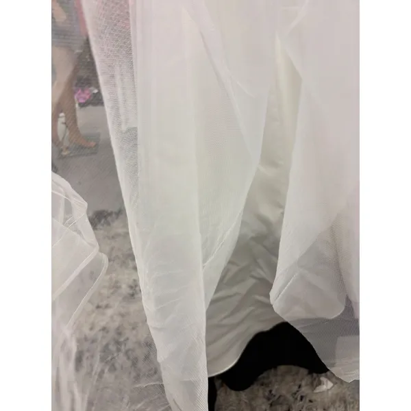 Strapless Lace Applique Tulle Wedding Gown Extra Length Ivory White - Image 12