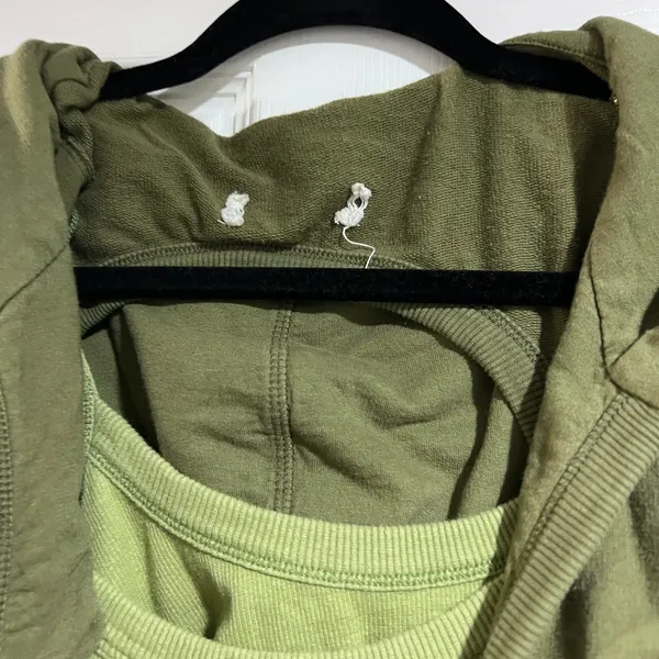 Free People Olive Green Women's Wrap Hoodie Tag Cut Out - Image 2