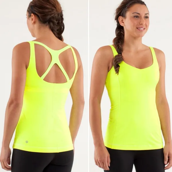 Lululemon Optimal Double Strap Cutout Back Tank Top in Ray‎ Neon Yellow Size 4 - Image 2