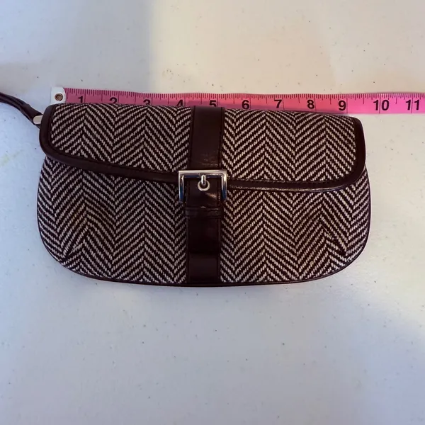 Banana Republic Clutch Black Herringbone Wool Blend Leather Trim Wristlet Bag‎ - Image 5