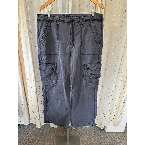 American Eagle Women's Faded Baggy Jogger Wide Leg Cargo Parachute Pants 18 - Image 2