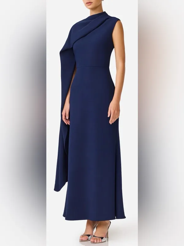 NEW ELLIATT Leonara Asymmetric Cape deep Navy Dress SZ XL - Image 3