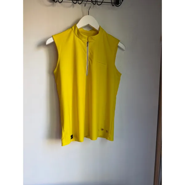 SwingDish Sleeveless Golf Polo Top Size Small Bright Yellow Quarter Zip Stretch - Image 11