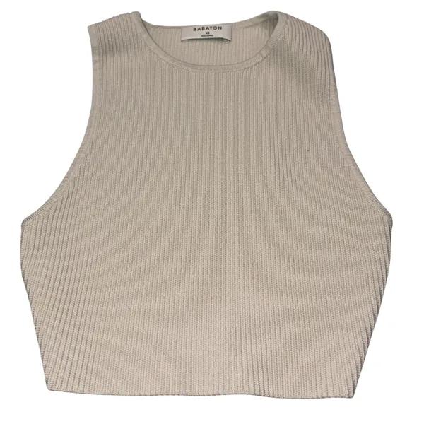 Aritzia Babaton Tan Cropped Sculpt Knit Racer Ribbed Sleeveless Tank XS - Image 4