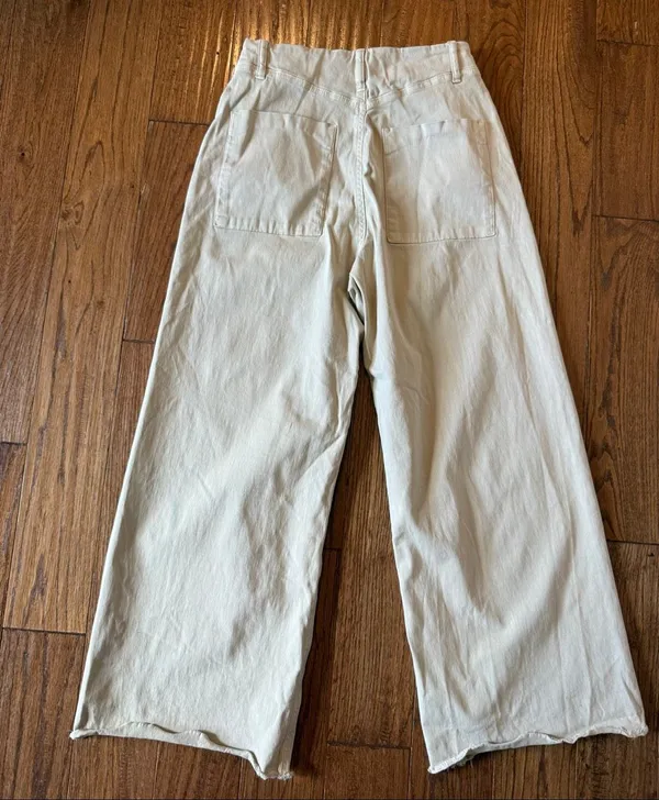 Zara high rise khaki side zip wide leg crop pant size 4 - Image 6