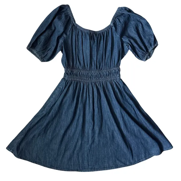 GAP Smocked Denim Mini Dress Dark Wash Size‎ Medium Tall - Image 5