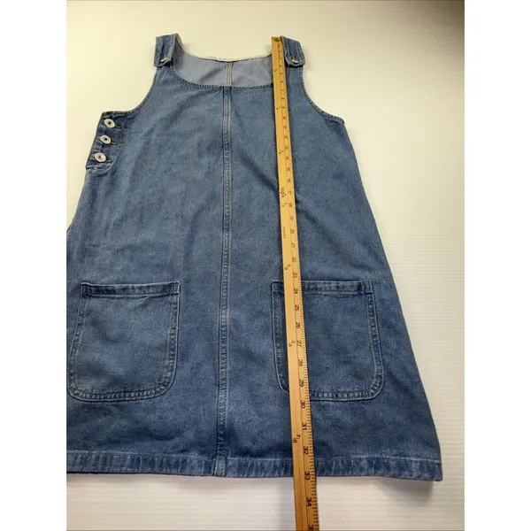 Ladies Blue Denim Sleeveless Jumper‎ Dress Medium Side Button Front Pockets - Image 2