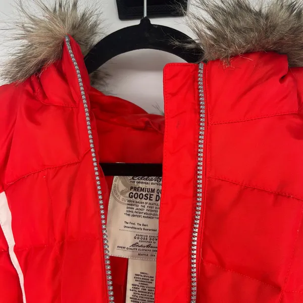 Eddie Bauer 550 Down Puffer Jacket Womens M Red Fur Hood Winter Ski Coat - Image 10