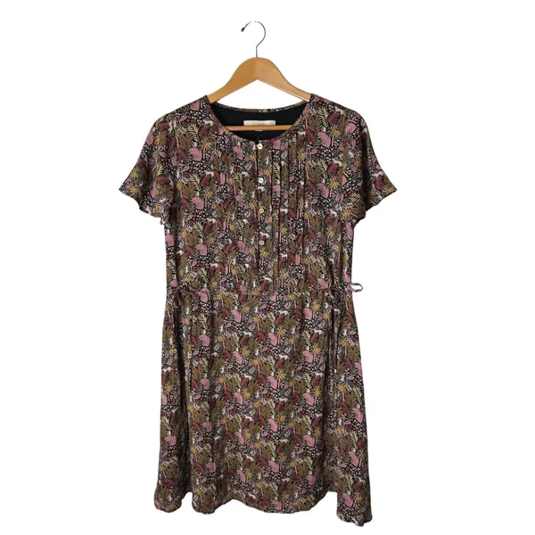 Loft Paradise Pintucked Side Tie Dress Women Medium Green Pink NWT Tropical Boho - Image 2