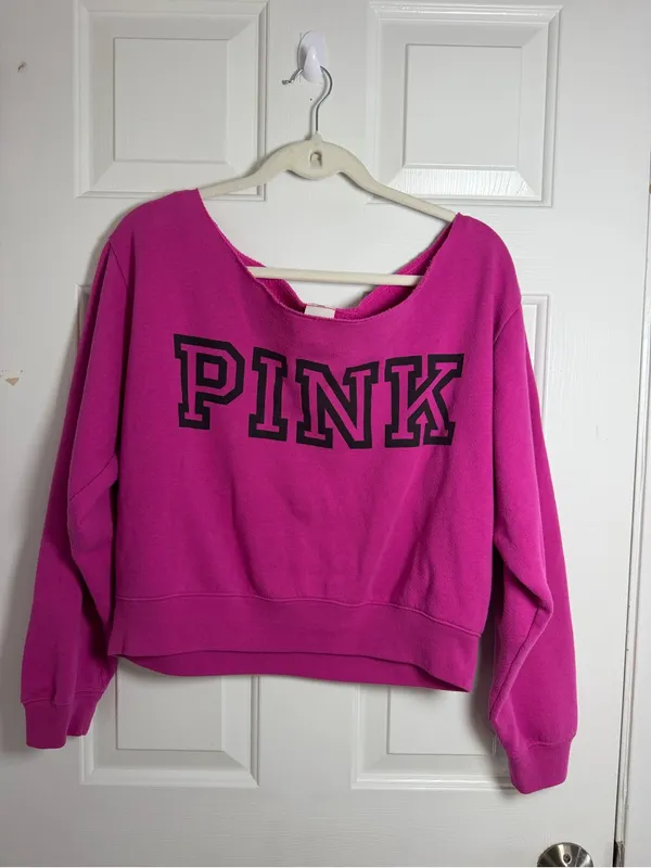 PINK - Victoria's Secret Everyday Lounge Crop Crew Sweater Jacket Top Fuchsia L - Image 3