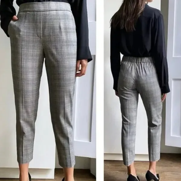 Aritzia Babaton Conan Pants Cropped Gray Check High Rise Pull On Plaid Size 8 - Image 2